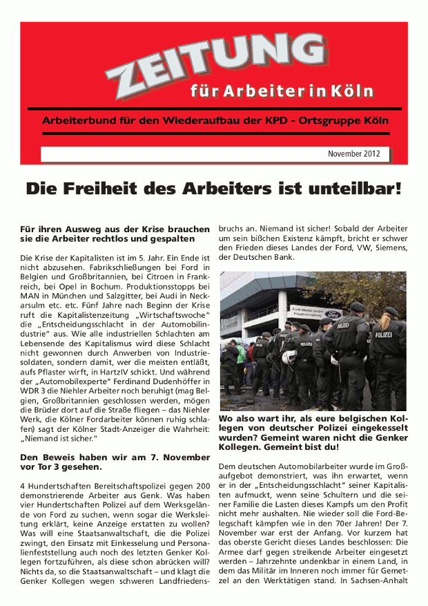 Zeitung für die Arbeiter in Köln